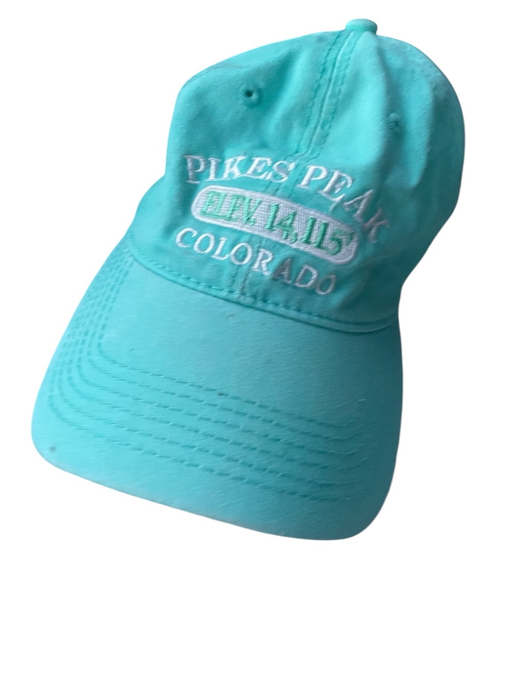 Pikes Peak Elevation 14,110 Colorado Adjustable Cap Strap Back Blue Baseball Hat